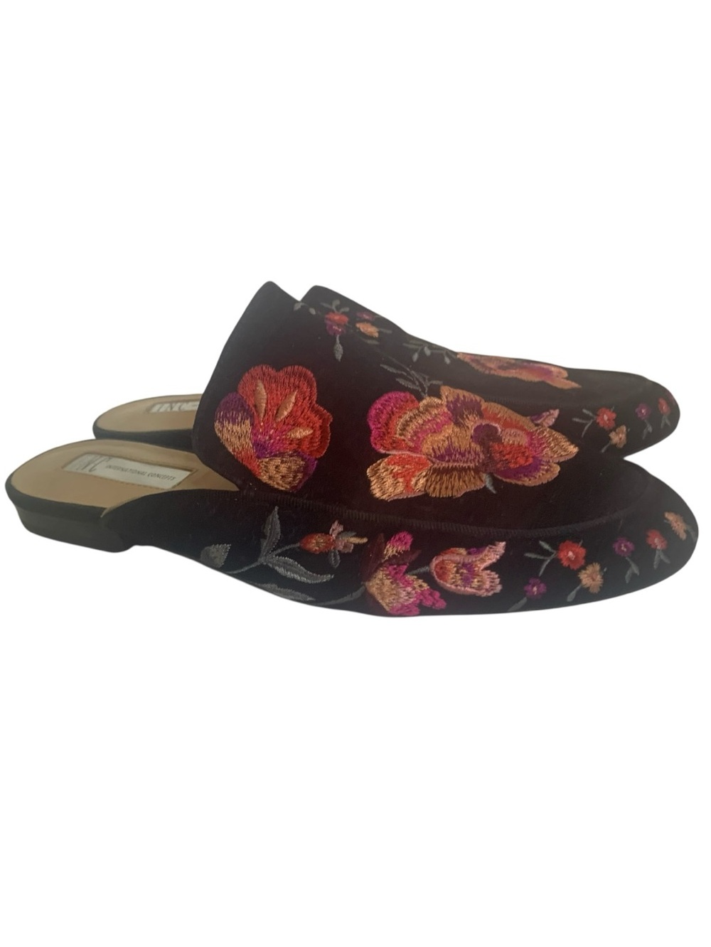 INC International Concepts Gannie 2 Floral Embroidered Velvet Mules Size 7.5